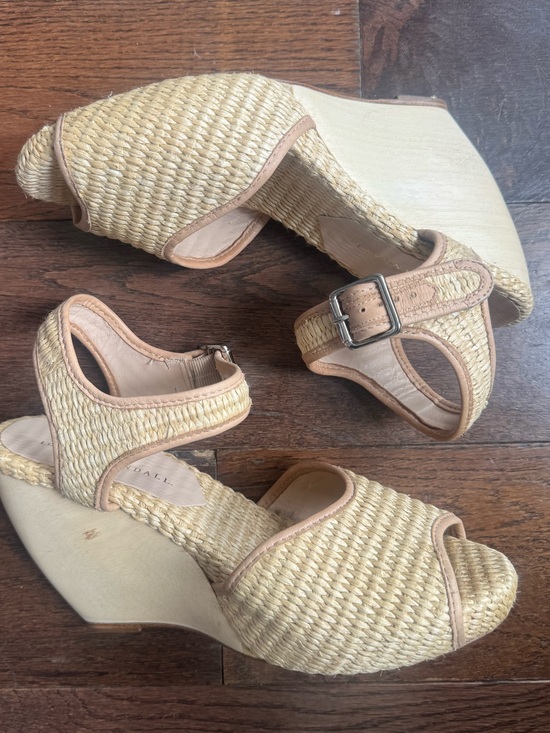 Loeffler Randall Shoes - Loeffler Randall Raffia Peep Toe Wedges Size 9
